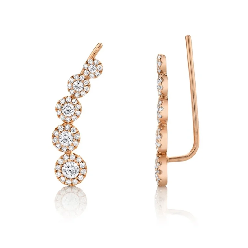 Plain Earrings-Rose Gold Earrings-14KT GOLD 2/3 CTW DIAMOND EAR CLIMBER EARRINGS