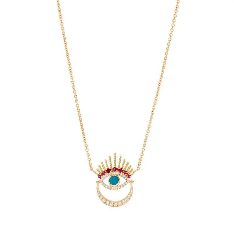 Designer Necklaces for Formal Events-Serene Night-Moon Evil Eye Necklace with Diamonds