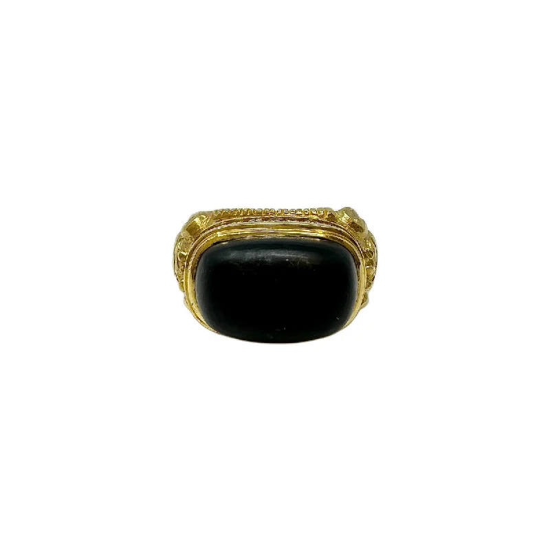 TeenRings-M. Stowe 18K Matte Finished Gold Ring with Onyx  and Diamonds