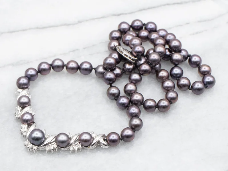 Infinity Pendant Necklaces-Dyed Black Pearl and Diamond Beaded Necklace