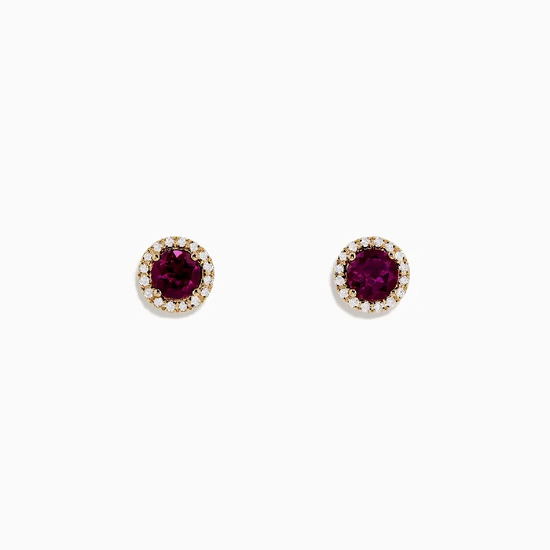 Handmade Earrings-Gold Crystal Earrings-Bordeaux 14K Gold Rhodolite Garnet and Diamond Earrings, 1.22 TCW