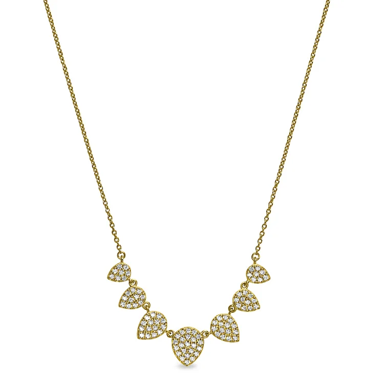 Silver Necklaces for Women-Gold Platinum Finish Sterling Silver Micropave 7 Leaves Necklace with Simulated Diamonds on 16"-18" Adjustable Chain