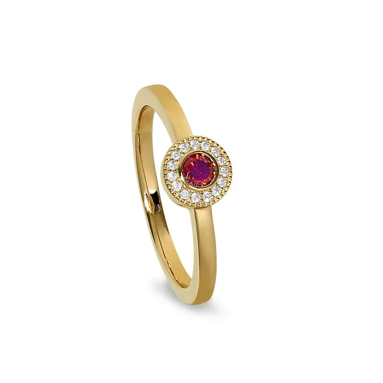 TwoToneRings-Gold Finish Sterling Silver Micropave Round Simulated Garnet Ring with Simulated Diamonds Size 6