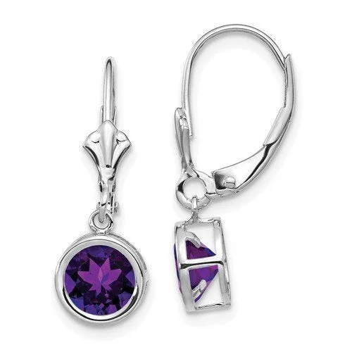 Colorful Earrings-Fancy Stud Earrings-14KT WHITE GOLD AMETHYST LEVERBACK DROP EARRINGS