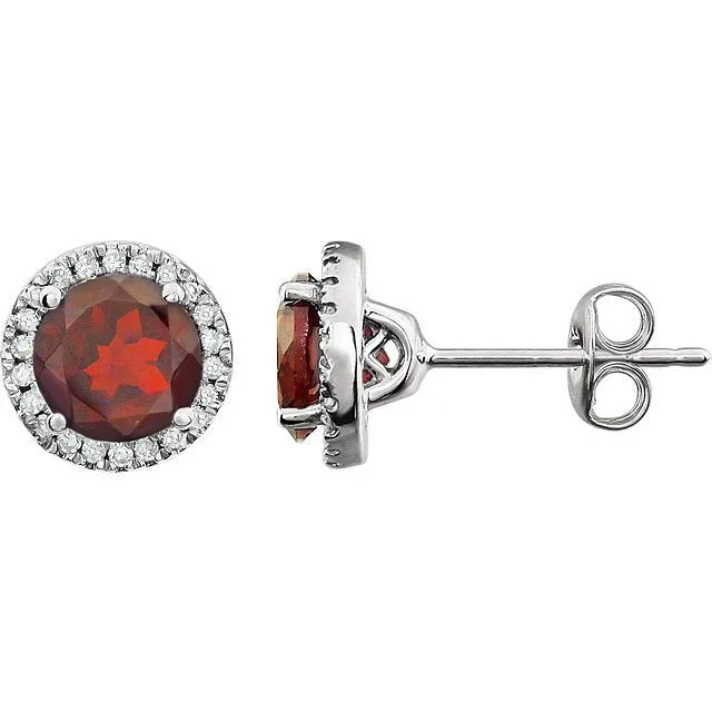 Floral Hoop Earrings-Multi-Layer Earrings-14KT WHITE GOLD 2.00 CTW GARNET & 0.13 CTW DIAMOND HALO EARRINGS