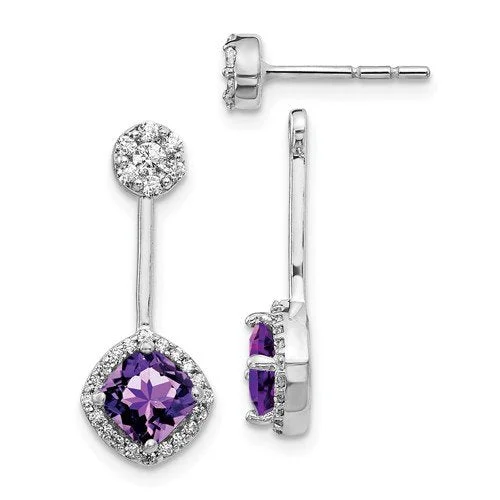 Pearly Earrings-Double Dangle Earrings-14KT 2.10 CTW AMETHYST & .33 CTW DIAMOND CUSHION HALO EARRINGS