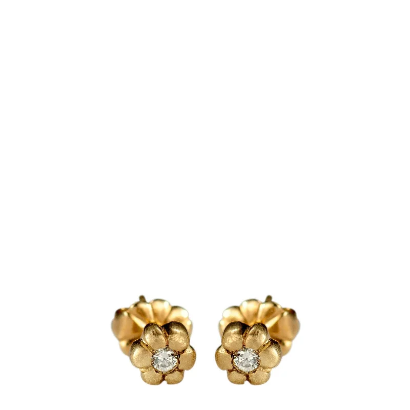 Minimalist Earrings-Gift Earrings for Her-10K Gold Tiny Flower Stud Earrings with Diamonds