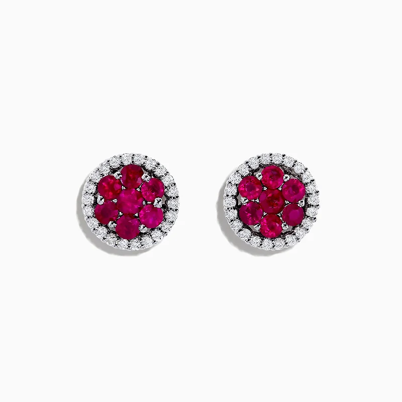 Rose Gold Earrings-Colorful Drop Earrings-18K White Gold Ruby and Diamond Stud Earrings, 1.76 TCW