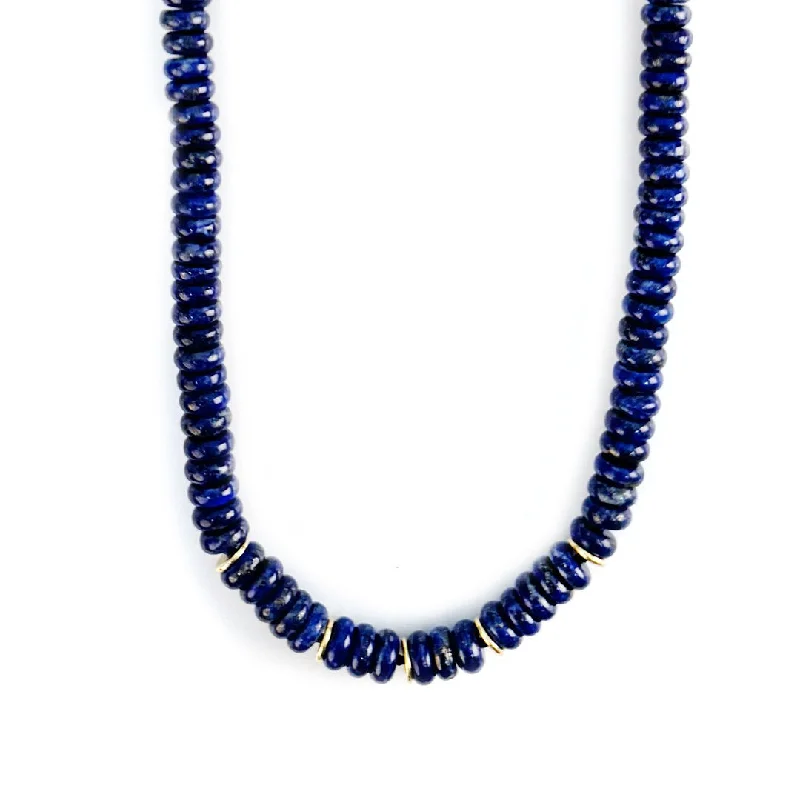 Gold Necklaces with Pendants-Lapis Bead Necklace