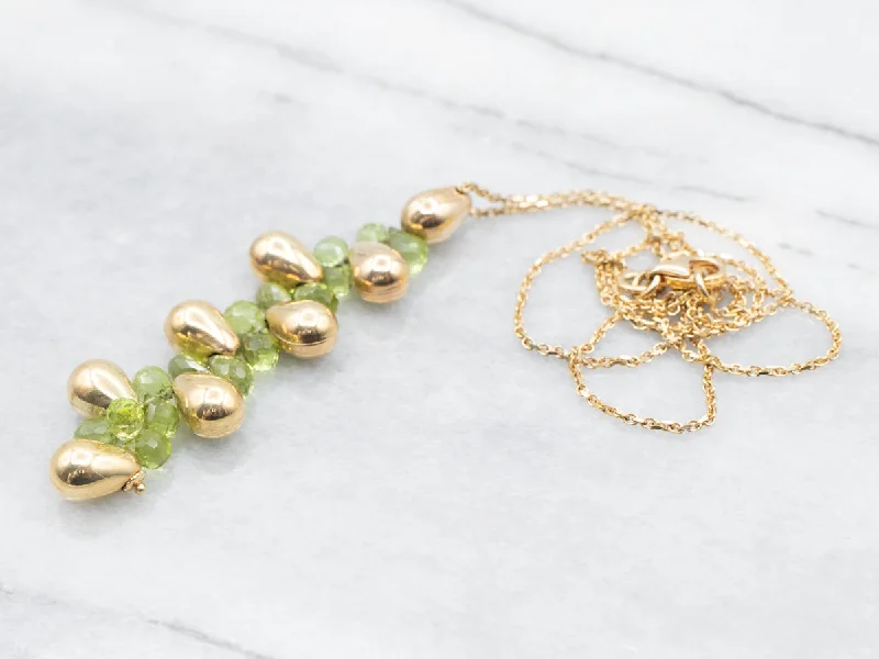 Bohemian Charm Necklaces-Briolette Cut Peridot and Gold Cluster Drop Necklace