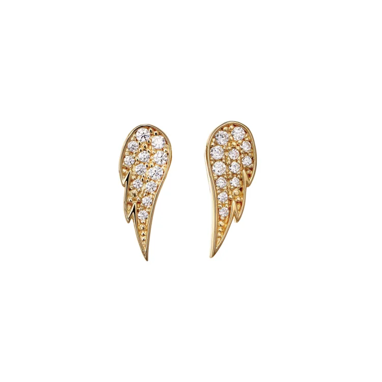 Luxury Stud Earrings-Blue Earrings for Party-Gold Finish Sterling Silver Micropave Angel Wing Earrings with Simmulated Diamonds