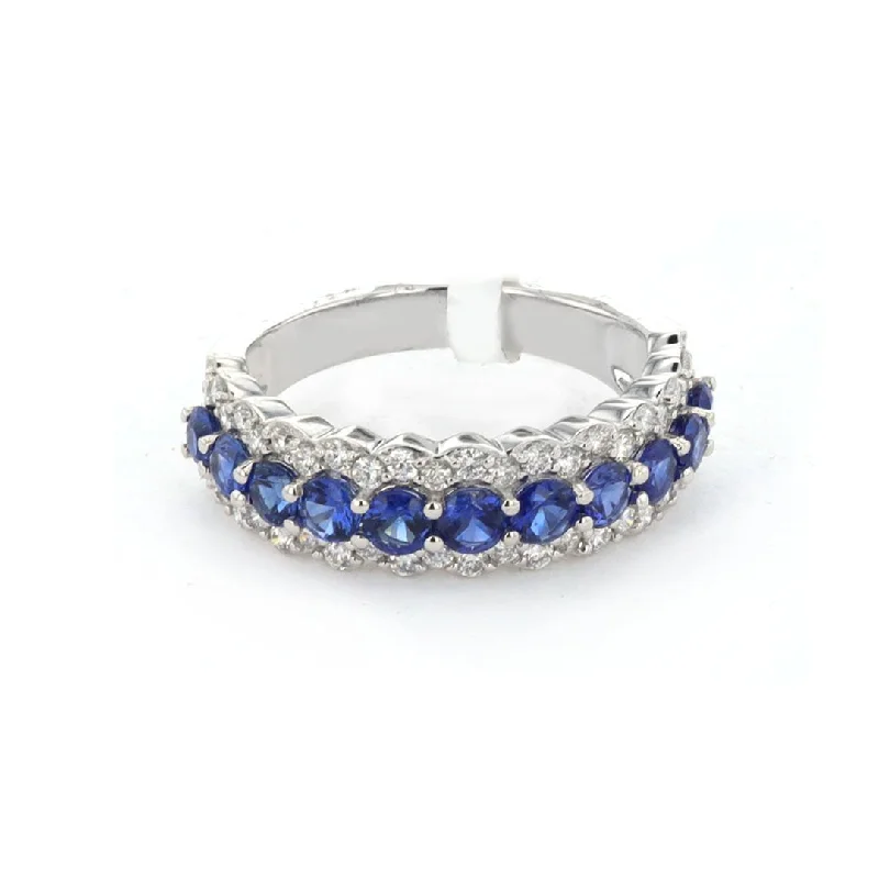 CobaltRings-Blue Sapphire & Diamond 3-Row Ring