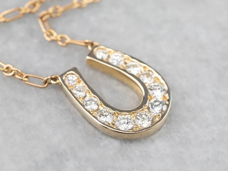 Vintage Style Chain Necklaces-Lucky Diamond Horseshoe Gold Pendant Necklace