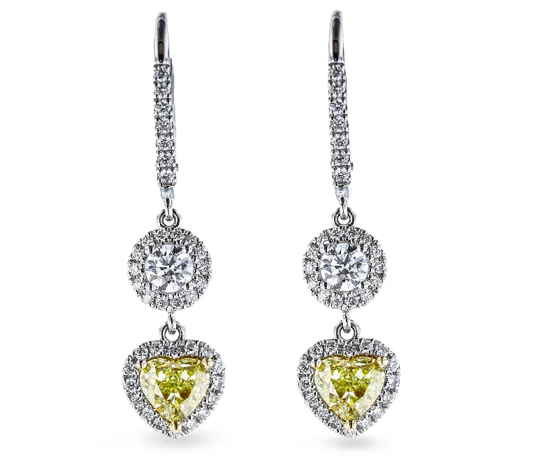 Marquise Earrings-Sterling Silver Earrings-18KT WHITE GOLD 1.53CTW YELLOW DIAMOND & 0.97CTW DIAMOND DANGLE EARRINGS