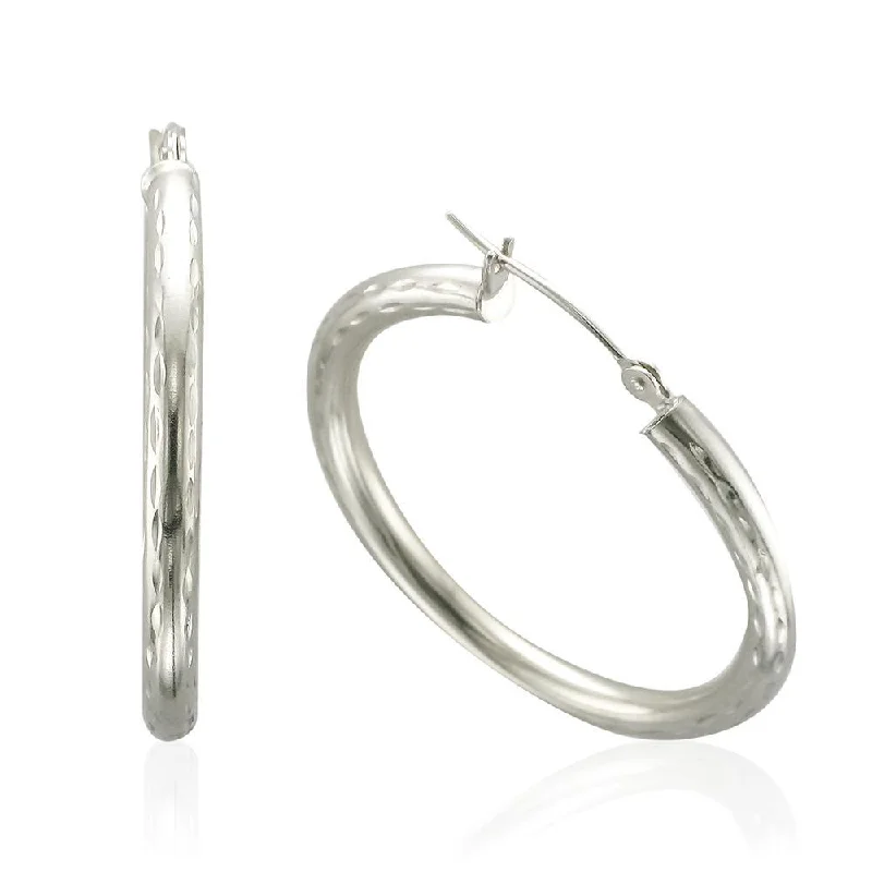 Funky Earrings-Classic Drop Earrings-14KT White Gold Diamond Cut Hoop Earrings