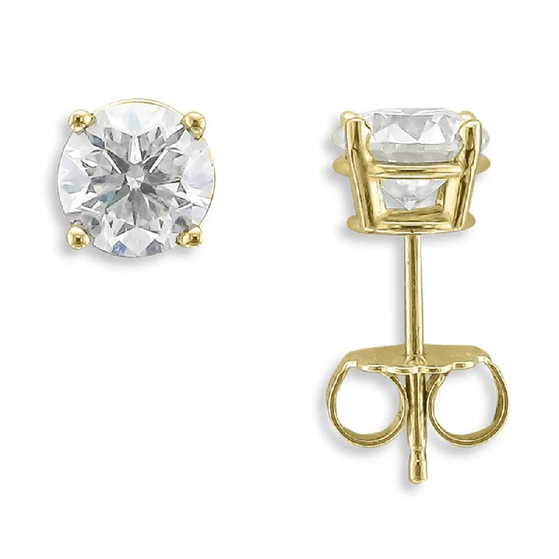 Square Earrings-Party Earrings for Women-14KT YELLOW GOLD 1 1/2 CTW ROUND DIAMOND EARRINGS