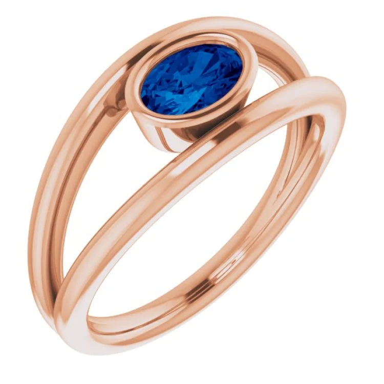 SolitaireRings-14K Rose Natural Blue Sapphire Ring