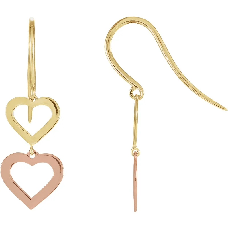 Twisted Earrings-Statement Earrings-14KT TWO-TONE HEART DESIGN EARRINGS