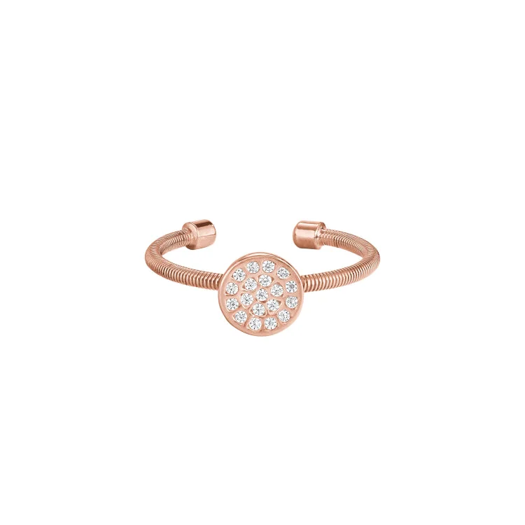 HalloweenRings-Rose Gold Finish Sterling Silver Cable Cuff One Circle Ring with Simulated Diamonds