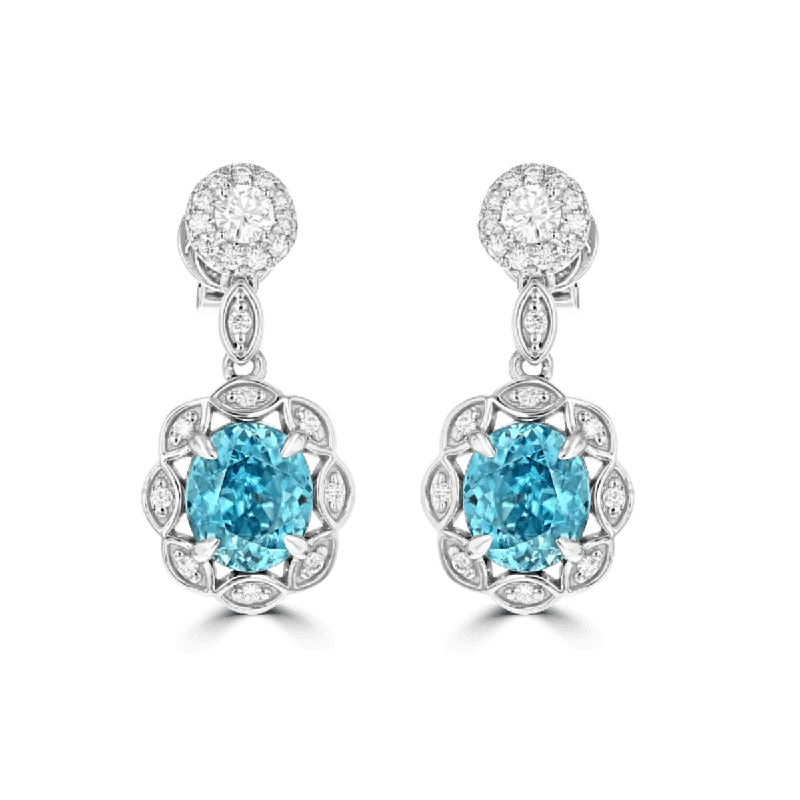 Funky Earrings-Fashion Stud Earrings-JULEVE 18KT 6.46 CTW ZIRCON & 0.55 CTW DIAMOND DROP EARRINGS