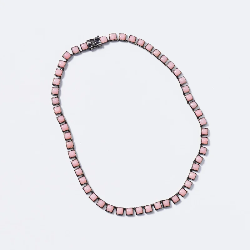 Matching Necklaces for Couples-Small Pink Opal Tile Rivière Necklace