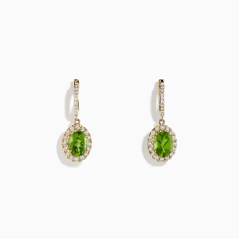 Luxury Gold Earrings-Sterling Silver Stud Earrings-14K Yellow Gold Peridot and Diamond Earrings