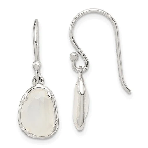 Vintage Earrings-Silver Earrings for Men-Sterling Silver White Chalcedony Dangle Earrings