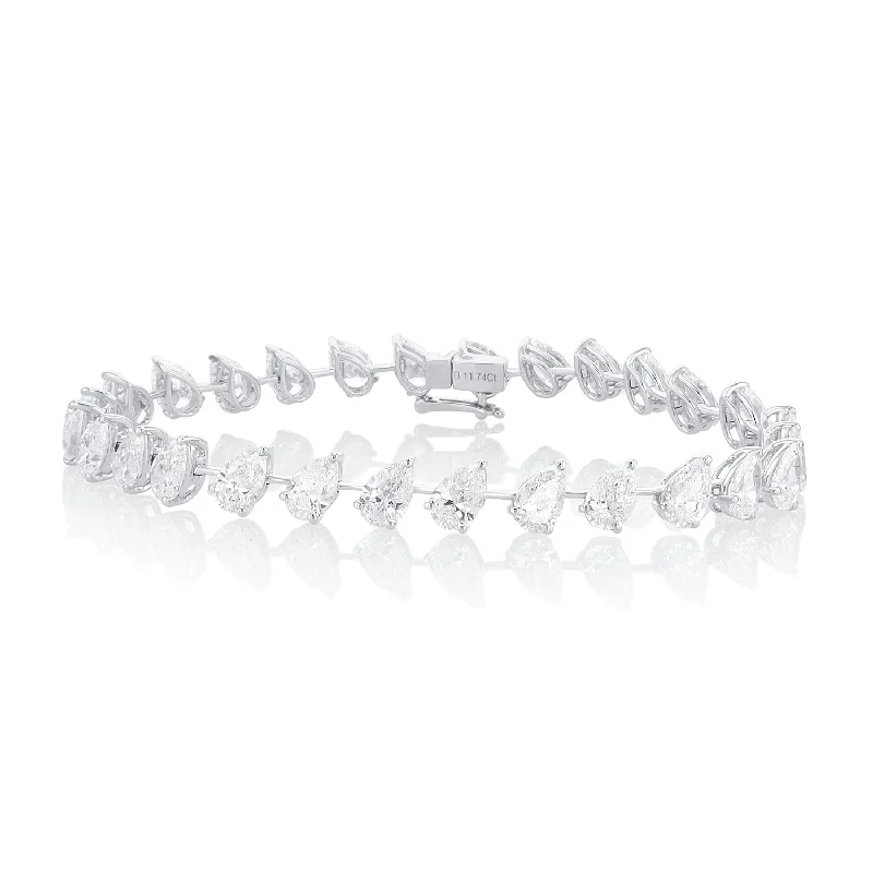 EnamelBracelets-11.20 Carat Slanted Pear Diamond Bracelet set in 18K White Gold