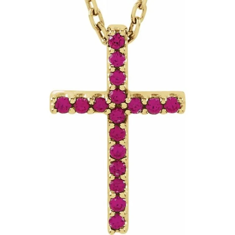 Butterfly Pendant Necklaces-14K Yellow Natural Ruby Petite Cross 16" Necklace