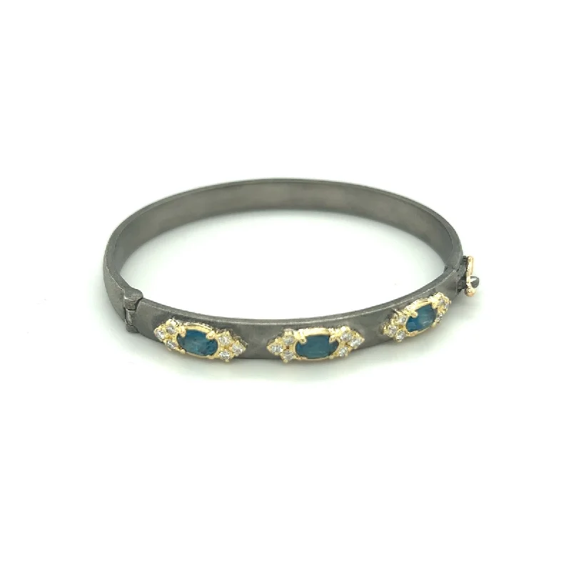 MoonstoneBracelets-Huggie Bracelet with London Blue Topaz and Diamonds