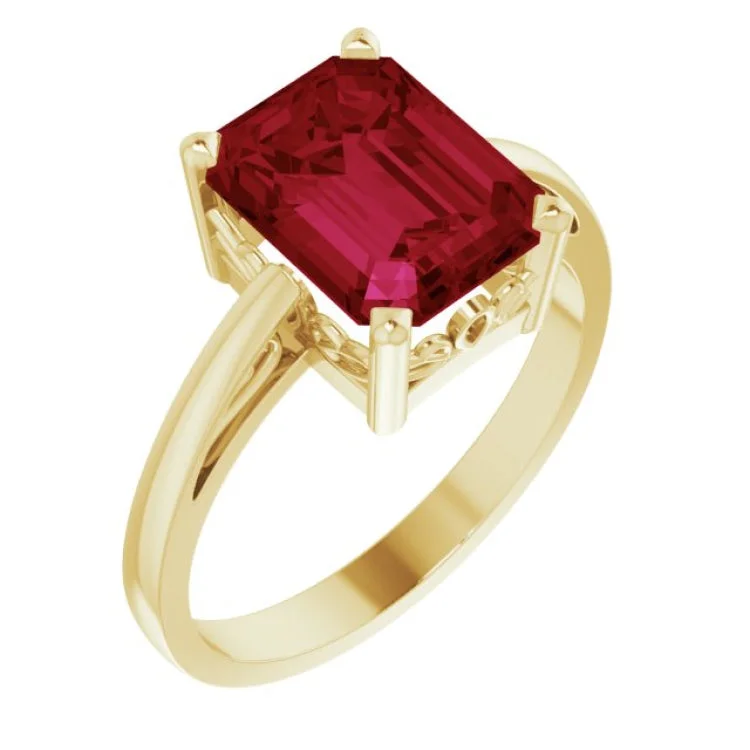 FortuneRings-14K Yellow Lab-Grown Ruby Scroll SettingÂ® Ring