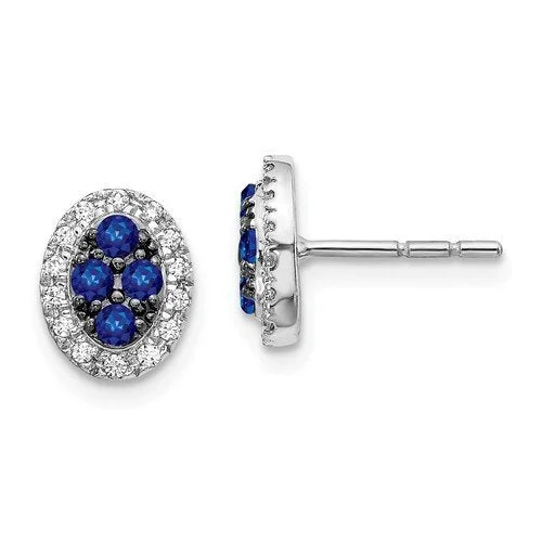 Silver Hoop Earrings-Tropical Earrings-14KT GOLD 0.40 CTW SAPPHIRE & 0.14 CTW DIAMOND OVAL CLUSTER HALO EARRINGS