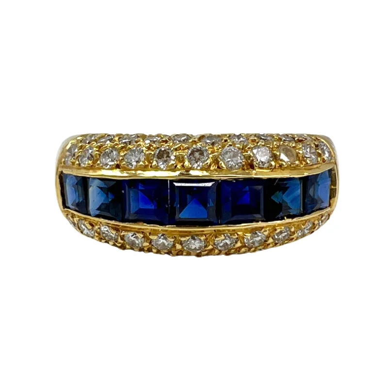 BeeRings-Jacob Marshak 7 Square Sapphire and Pave Set Diamond Ring