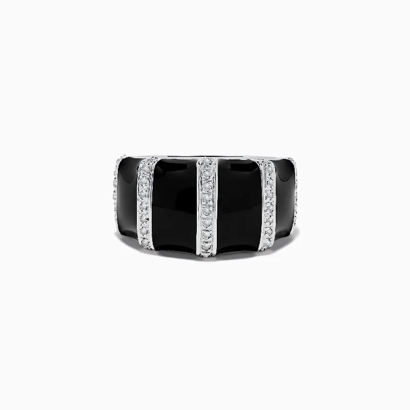 DogRings-Sterling Silver Black Enamel and Diamond Ring