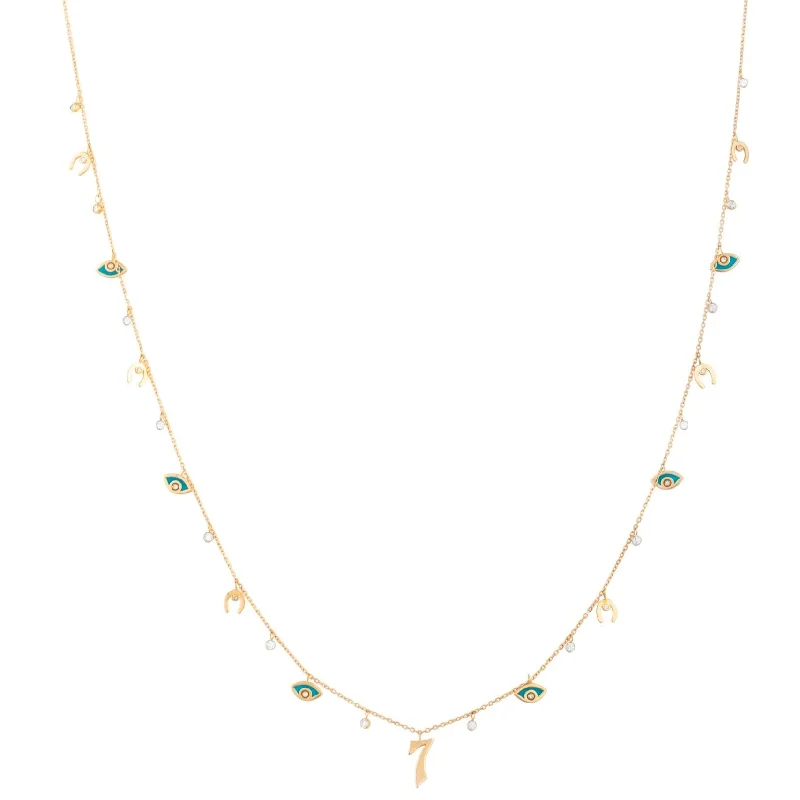 Gold Necklaces with Initials-Lucky Charms on Chain Long Necklace