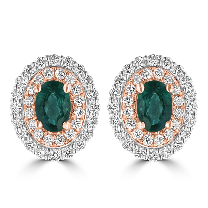 Contemporary Earrings-Feminine Earrings-JULEVE 1.25 CTW ALEXANDRITE & 0.62 CTW DIAMOND HALO EARRINGS