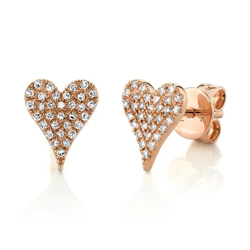 Silver Stud Earrings for Weddings-Eco-Friendly Earrings-14KT ROSE GOLD 0.14 CTW DIAMOND PAVE HEART STUD EARRINGS