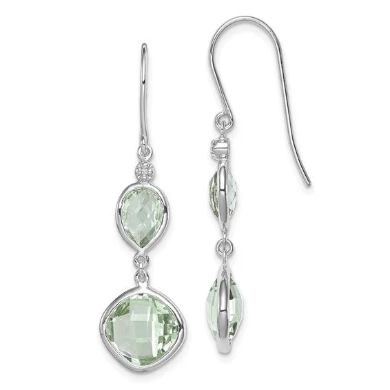 Drop Earrings for Evening Wear-Classic Drop Earrings-Sterling Silver Diamond and Green Quartz Prasiolite Earrings