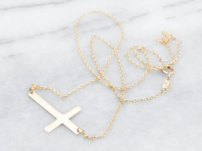 Moonstone Necklaces for Women-Simple Yellow Gold Cross Pendant Necklace