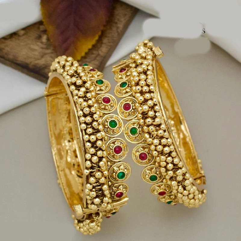 Casual Bangles For Everyday Looks-JCM Gold Plated Pota Stone And Pearls Openable Bangles Set