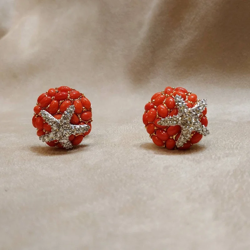 Beach Earrings-Golden Earrings-KJL Coral Starfish Clip on Earrings by Kenneth Jay Lane