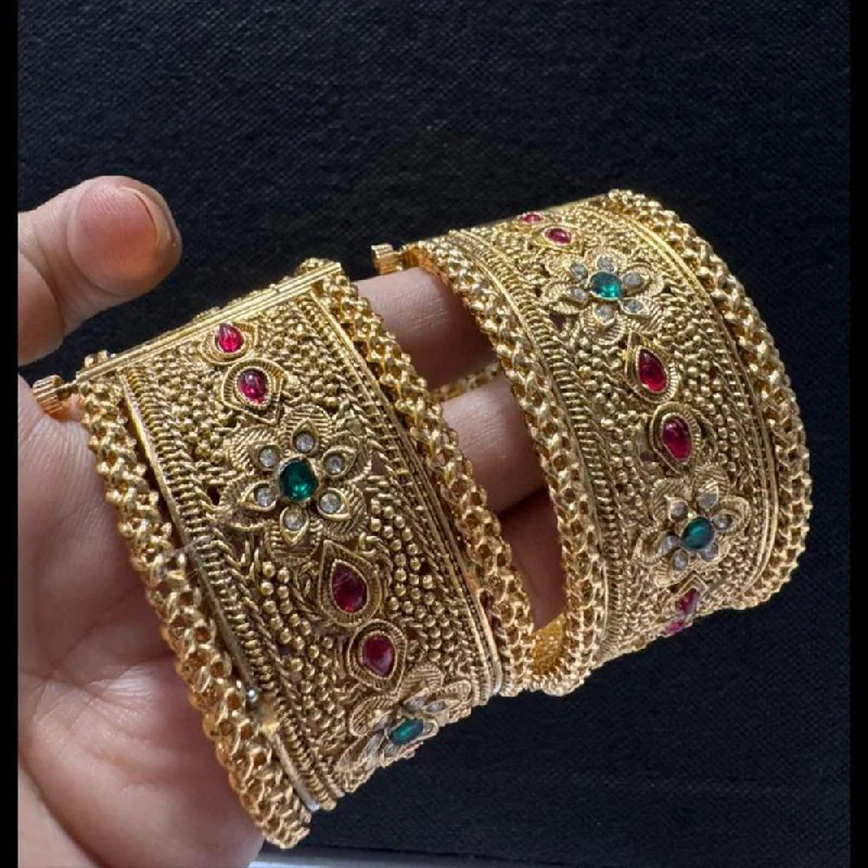 Bangles For Evening Wear-Manisha Jewellery Gold Plated Pota Stone Openable Bangles Set