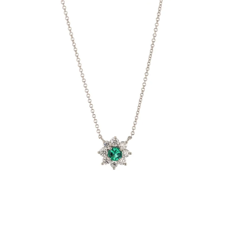 Colorful Gemstone Necklaces-18" Emerald & Diamond Stationary Pendant Necklace | M10278145