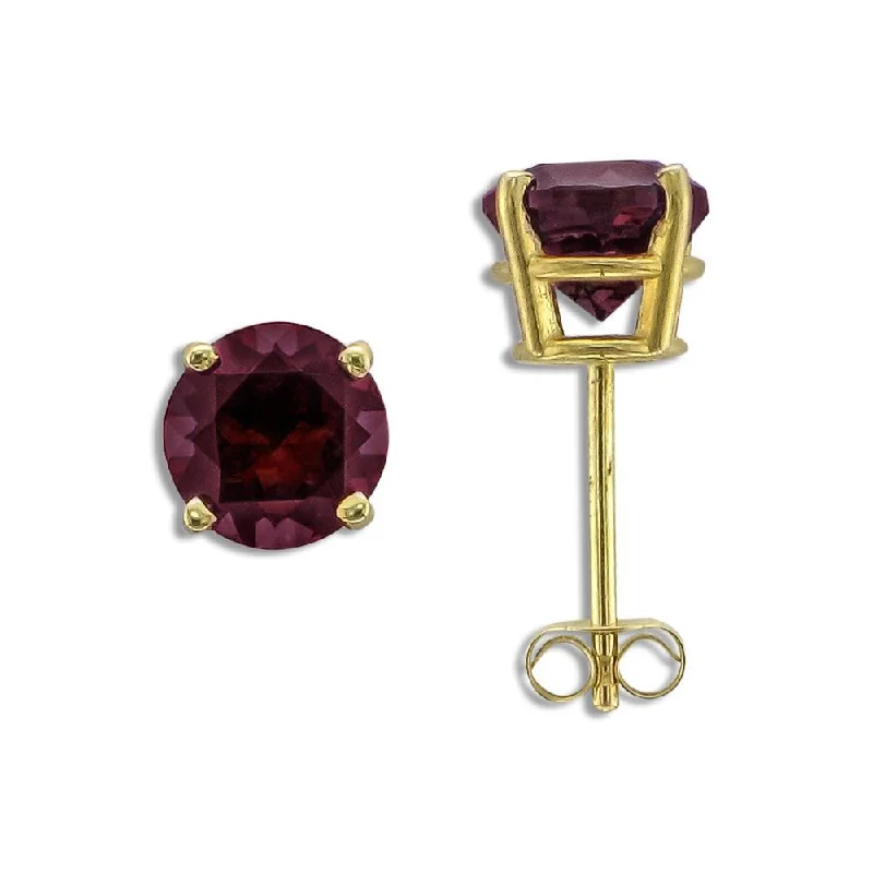 Geometric Earrings-Jewel Earrings-14KT YELLOW GOLD 2.00 CTW ROUND RHODOLITE GARNET EARRINGS