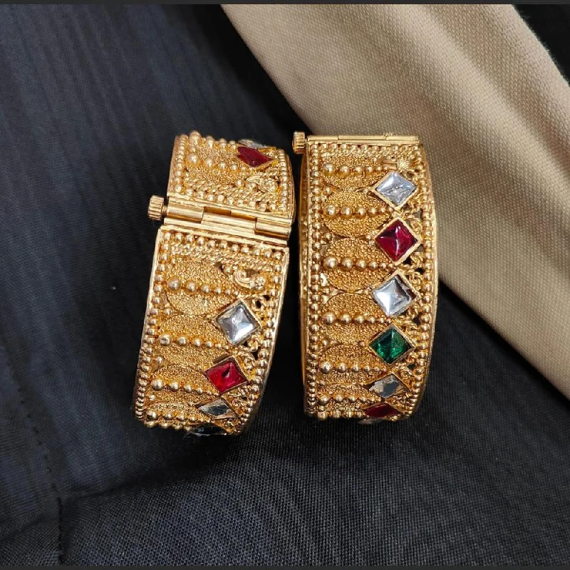 Thin Bangles For Summer Fashion-Pooja Bangles Gold Plated Pota Stone Bangle Set