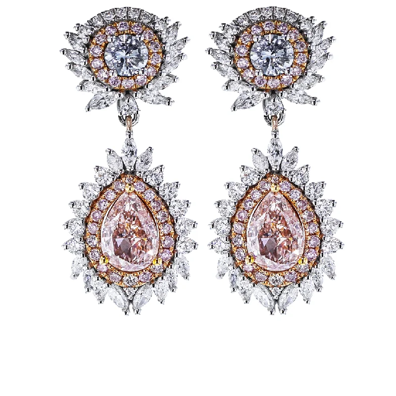 All-Purpose Earrings-Gemstone Stud Earrings-18KT WHITE & ROSE GOLD 2.51CTW PINK & 1.83CTW DIAMOND EARRINGS