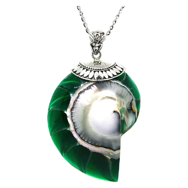 Antique Style Pendant Necklaces-Green Natural Nautilus Pearl Shell Necklace