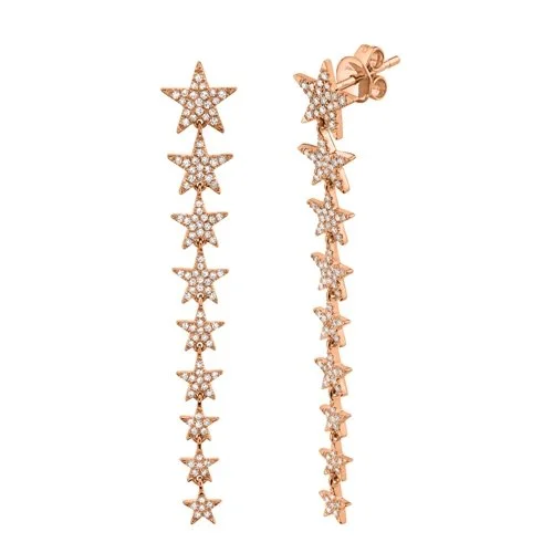 Custom Bridal Earrings-Artistic Stud Earrings-14KT GOLD 0.51 CTW DIAMOND DANGLE STAR EARRINGS