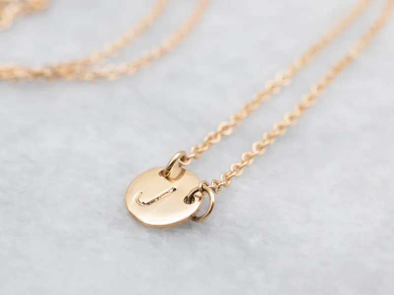 Birthstone Jewelry Necklaces-14K Yellow Gold ‘J’ Initial Disc Necklace