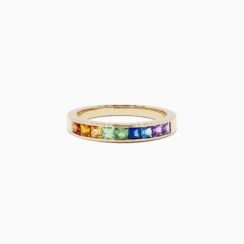 CelebrationRings-Watercolors 14K Yellow Gold Channel Set Multi Sapphire Ring, 0.86 TCW